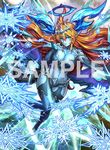  ahoge blue_eyes blue_skin breasts cleavage demon_girl demon_horns demon_tail detached_collar elbow_gloves floating_hair gloves hera-is_(p&amp;d) hera_(p&amp;d) horns ice large_breasts long_hair official_art orange_hair pointy_ears puzzle_&amp;_dragons sample snowflakes solo tail tiara youichi 
