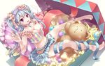  blue_hair breasts cleavage fantasy hairband hunoi jewelry medium_breasts midriff necklace original purple_eyes ribbon smile solo stuffed_animal stuffed_toy teddy_bear twintails 