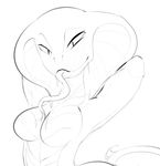  breasts female long_tongue looking_at_viewer monochrome raised_arm reptile scalie snake solo tongue video_games viper x-com 