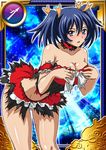  1girl bare_shoulders bashoku_youjou blue_hair blush breasts card_(medium) cleavage female hair_ornament ikkitousen large_breasts looking_at_viewer official_art open_mouth purple_eyes short_twintails solo twintails 