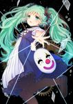  aqua_eyes aqua_hair black_legwear clown_mask crying dress emia_wang frilled_dress frills gears hatsune_miku karakuri_pierrot_(vocaloid) long_hair looking_at_viewer mask shoes solo teardrop tears twintails vocaloid 