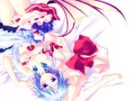  barefoot bat_wings blue_eyes blue_hair bow bow_bra bow_panties bra braid couple cover cover_page feet frilled_panties frills hand_on_another's_chest hands hat highres izayoi_sakuya large_bow lingerie motomiya_mitsuki multiple_girls non-web_source open_clothes open_shirt panties pink_bra pink_panties red_eyes remilia_scarlet shirt short_hair silver_hair touhou twin_braids underwear wallpaper wings yuri 