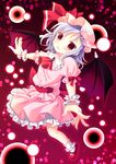  bad_id bad_pixiv_id bat_wings bow brooch danmaku fang hat hat_bow jewelry lavender_hair licoco mob_cap open_mouth red_eyes remilia_scarlet solo touhou wings wrist_cuffs 