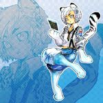  animal_ears bad_id bad_pixiv_id cat_ears cat_tail doraeshi os-tan osx snow_leopard solo spots striped suspenders tail white_eyes white_hair zoom_layer 