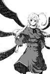  bad_id bad_pixiv_id greyscale hair_bobbles hair_ornament lefthand monochrome pantyhose shinki side_ponytail smile solo touhou wings 