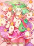  bad_id bad_pixiv_id blush bow cape dissidia_final_fantasy elbow_gloves final_fantasy final_fantasy_vi gloves green_hair long_hair lying moogle pantyhose ponytail shako skirt solo tina_branford 