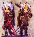  animal_ears bad_id bad_pixiv_id cat_ears cat_tail chibi doraeshi final_fantasy final_fantasy_xi lowres mithra shield sword tail weapon white_hair 