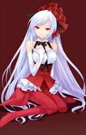  bad_id bad_pixiv_id bare_shoulders blue_hair copyright_request elbow_gloves gloves long_hair red_eyes shionty solo very_long_hair 