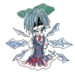  blood blue blue_hair bow cirno evil grin hair_bow hair_over_one_eye horror_(theme) smile solo touhou wings 