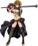  armor bikini_armor breasts claudette_(queen's_blade) cleavage full_body green_eyes holding holding_sword holding_weapon large_breasts looking_at_viewer navel queen's_blade red_hair shoulder_armor solo spaulders sword thighhighs transparent_background weapon 