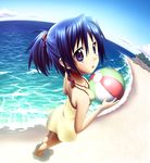  ball barefoot beach beachball day fisheye fumotono_mikoto male_focus ocean original otoko_no_ko solo 