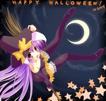  2009 animal_ears bad_id bad_pixiv_id bare_shoulders broom bunny_ears halloween happy_halloween hat long_hair ninten-do purple_hair red_eyes reisen_udongein_inaba solo thighhighs touhou witch_hat 