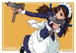  brown_hair dual_wielding gun hairband holding katori_inuyouichi mac-10 machine_pistol maid simple_series solo submachine_gun weapon 