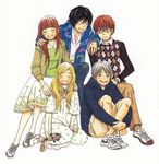  3boys blonde_hair brown_hair casual dress everyone flower hanamoto_hagumi hands happy honey_and_clover long_hair mayama_takumi morita_shinobu multiple_boys multiple_girls scan short_hair skirt takemoto_yuuta umino_chika yamada_ayumi 