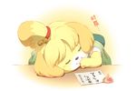  animal_crossing blonde_hair canine dog eyes_closed female fur hair isabelle_(animal_crossing) kemono mammal nintendo sleeping video_games yellow_fur 御多＝席 