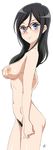  1girl black_hair blue_eyes blush breasts female from_side glasses hibike!_euphonium long_hair looking_at_viewer looking_back navel nipples nude over-rim_glasses pubic_hair red-framed_glasses semi-rimless_glasses signature simple_background smile solo tanaka_asuka vzmk2 white_background 