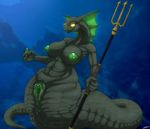  anthro anus big_breasts bioluminescence breasts chubby female gaping gaping_pussy glowing glowing_eyes lamia masturbation melee_weapon naga open_mouth polearm pussy pussy_juice scales sea_serpent slit_pupils solo spear trident underwater voluptuous water weapon wet_pussy wide_hips yellow_eyes zevex 