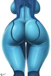  1girl artist_request ass breasts female from_behind gray_impact huge_ass large_breasts metroid pov pov_ass samus_aran simple_background skin_tight solo thighs wide_hips zero_suit 