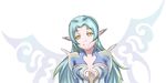  1girl blue_hair breasts dress green_eyes long_hair muzet_(tales) pointy_ears simple_background smile solo tales_of_(series) tales_of_xillia wings 