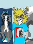  2015 canine clothing female invalid_tag male mammal ninetailfoxsoul pillow shirt smile wolf 