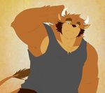  armpits bear beard biceps bovine bullbear cattle clothing cute facial_hair green_eyes horn hunk hybrid invalid_tag mammal manly musclechub musclegut muscles rikitsu shirt stocky tank_top 