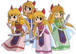  ;) alternate_color black_eyes blonde_hair clone dress elbow_gloves eyeshadow gloves long_dress long_hair makeup metal_breakdown multiple_girls multiple_persona one_eye_closed pelvic_curtain pointy_ears princess_zelda sidelocks smile the_legend_of_zelda the_legend_of_zelda:_four_swords the_legend_of_zelda:_the_wind_waker tiara what_if 