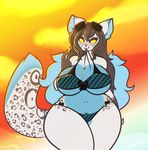  abstract_background anthro big_breasts bikini blush breasts brown_hair clothing eyewear feline female fur hair mammal motion_blur pose solo spots spotted_fur sunglasses swimsuit tehbuttercookie thick_thighs voluptuous wide_hips yellow_eyes 