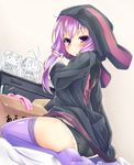  artist_request ass blush female gradient gradient_background hair_ornament hood hoodie jacket long_hair looking_at_viewer panties purple_eyes purple_hair purple_legwear so-ren solo thighhighs underwear vocaloid yuzuki_yukari 