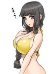 alternate_breast_size bangs black_hair blunt_bangs blush braid breasts from_side hand_on_own_chest highres kantai_collection kitakami_(kantai_collection) large_breasts long_hair looking_at_viewer purple_eyes sano_toshihide simple_background single_braid solo upper_body white_background 