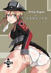  ass ass_grab doujinshi gloves kantai_collection looking_back panties prinz_eugen_(kantai_collection) pussy pussy_juice see-through solo thick_thighs thighs translation_request underwear varios white_panties 