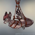  2015 bdsm bondage bound cervine chastity chastity_cage deer devin di19826 hooves male mammal nude plain_background rope solo suspension 