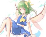  ascot blue_eyes bow daiyousei fairy_wings green_hair hair_bow kashiwagi_chisame lowres sash side_ponytail skirt solo touhou wings 