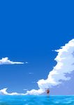  blue_sky brown_hair cloud commentary_request day japanese_clothes kantai_collection kariginu kneehighs ocean onmyouji ryuujou_(kantai_collection) shikigami skirt sky solo twintails visor_cap yuuki_(yuuki333) 