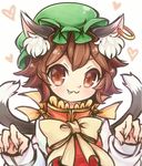  animal_ears brown_hair cat_ears cat_tail chen green_hat hat ibaraki_natou jewelry mob_cap multiple_tails nekomata short_hair single_earring solo tail touhou two_tails 