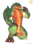  2015 abs amphibian anthro balls biceps big_muscles capcom claws iggi male monster_hunter muscles pecs penis penis_tip pinup plain_background pose scalie sheath solo tetsucabra tusks video_games white_background 