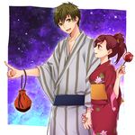  1girl free! green_eyes happy holding_hands japanese_clothes kimono matsuoka_gou ponytail red_eyes red_hair rio_(rio_01) short_hair tachibana_makoto 