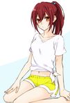  barefoot free! long_hair matsuoka_gou navel orange_eyes ponytail red_hair rio_(rio_01) shorts solo 