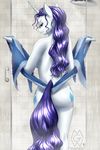  2015 absurd_res anthro anthrofied breasts butt cutie_mark equine female friendship_is_magic hair hi_res horn inside long_hair looking_at_viewer looking_back mammal my_little_pony mykegreywolf rarity_(mlp) rear_view solo unicorn wet white_skin 