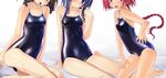  blue_eyes blue_hair blush braid brown_hair competition_school_swimsuit head_out_of_frame highres long_hair md5_mismatch multiple_girls one-piece_swimsuit open_mouth pink_hair sakuya_tsuitachi school_swimsuit shiny shiny_clothes short_hair smile sukumizu_tabehoudai swimsuit 