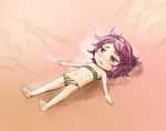  animal_print bandeau bare_shoulders blush chibi commentary_request eyebrows flat_chest hot kototora lying on_back original pink_hair purple_hair ribs solo steam steaming_body strapless sweat tiger_print yohane 