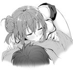  akino_sora breast_press breasts closed_eyes greyscale hair_bun leaning_forward monochrome short_hair short_shorts shorts sleeping yahari_ore_no_seishun_lovecome_wa_machigatteiru. yuigahama_yui 