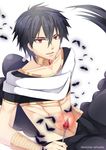  absurdres black_hair braid happy highres jewelry judal long_hair magi_the_labyrinth_of_magic male_focus navel necklace red_eyes riikochan solo 