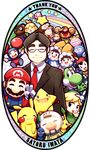  6+boys balloon_fight baseball_cap black_hair brown_hair densetsu_no_stafy donkey_kong donkey_kong_(series) doubutsu_no_mori fairy formal fox_mccloud gen_1_pokemon glasses hammer hat ice_climber iwata_satoru kirby kirby_(series) link mario mario_(series) metroid mother_(game) mother_2 multiple_boys multiple_girls nana_(ice_climber) ness nintendo olimar pikachu pikmin_(creature) pikmin_(series) pokemon pokemon_(creature) popo_(ice_climber) quas-quas salute samus_aran shizue_(doubutsu_no_mori) smile star_fox starfy suit super_mario_bros. super_smash_bros. tanukichi_(doubutsu_no_mori) thank_you the_legend_of_zelda toon_link transparent_background v varia_suit yoshi 