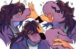  2019 anthro blush clothed clothing deltarune digital_media_(artwork) disembodied_hand duo female hair kipum_(artist) mammal petting reptile scalie simple_background solo_focus susie_(deltarune) video_games 