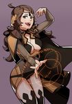  black_legwear breasts brown_eyes brown_hair fire_emblem fire_emblem_if highres large_breasts looking_at_viewer ophelia_(fire_emblem_if) smile solo splashbrush thighhighs thighs 