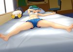  arm_on_head barefoot bed breasts chair desk drooling hair_bobbles hair_ornament hat iromeki_overdrive kawashiro_nitori midriff navel office_chair open_mouth short_shorts shorts sleeping small_breasts soles solo stuffed_animal stuffed_penguin stuffed_toy tank_top toes touhou twintails two_side_up upshorts window 