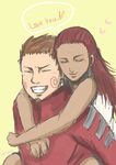  1boy 1girl akimichi_chouji couple dark_skin hug hugging husband_and_wife karui naruto simple_background 