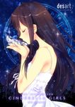  bare_arms bare_shoulders black_hair cinderella closed_eyes dress earrings ech glass_slipper idolmaster idolmaster_cinderella_girls jewelry long_hair shibuya_rin sleeveless sleeveless_dress solo sundress very_long_hair white_dress 