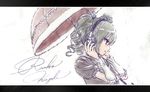  character_name drill_hair from_side gothic_lolita grey_hair hands_on_headphones haru_(primavera) headphones idolmaster idolmaster_cinderella_girls kanzaki_ranko letterboxed lolita_fashion parted_lips profile red_eyes solo twin_drills umbrella 