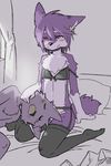  bra canine clothing dog eyes_closed flat_chested fur kemono legwear mammal panties purple_eyes purple_fur sleeping stockings underwear unknown_artist 